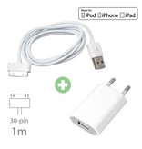 Stuff Certified® 2 in 1 Oplaadset Oplaadkabel USB/Datakabel & Stekkerlader/Wallcharger 1 Meter voor iPhone 4/4S