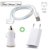 Stuff Certified® 3 in 1 Oplaadset voor iPhone 30-Pin USB Oplaadkabel + Stekkerlader + Autolader