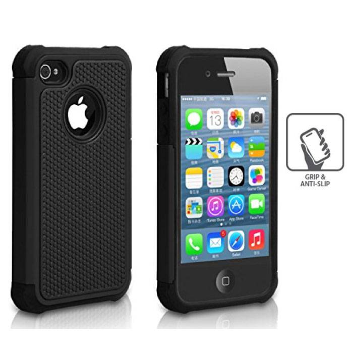 Voor 5S - Hybrid Armor Case Cover Cas Silicone TPU Hoesje Zwart | Stuff Enough.be