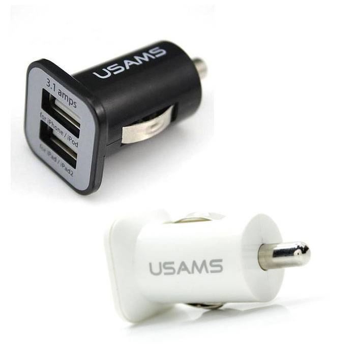 2-Pack USAMS Dual Autolader/Carcharger Zwart/Wit