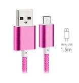 Stuff Certified® USB 2.0 - Micro-USB Kabel do ładowania w oplocie z nylonu Ładowarka Kabel do transmisji danych Android 1,5 metra Różowy