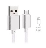 Stuff Certified® USB 2.0 - Cable de carga USB-C Cargador de nylon trenzado Cable de datos Datos Android 1.5 metros Blanco