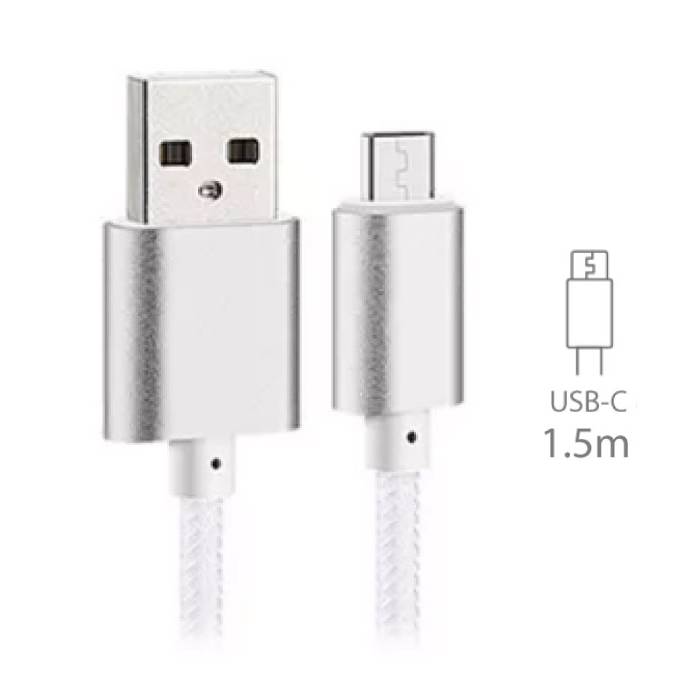 Stuff Certified® USB 2.0 - Câble de charge USB-C Câble de données de chargeur en nylon tressé Câble de données Android 1,5 mètre blanc