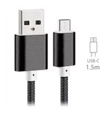 Stuff Certified® USB 2.0 - USB-C Charging Cable Braided Nylon Charger Data Cable Data Android 1.5 Meter Black