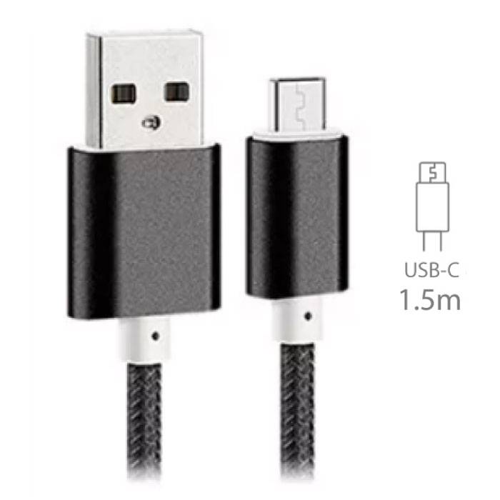 Stuff Certified ® USB 2.0 - USB Charging Cable C Braided Nylon Charging Data Cable Data Android 1.5 Meter Black