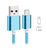 Stuff Certified® USB 2.0 - USB-C Charging Cable Braided Nylon Charger Data Cable Data Android 1.5 Meter Blue