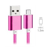 Stuff Certified® USB 2.0 - Câble de chargement USB-C Câble de données de chargeur en nylon tressé Câble de données Android 1,5 mètre rose