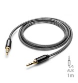 Stuff Certified® Cable de audio auxiliar de nailon trenzado, 1 metro, extrafuerte, jack de 3,5 mm, color negro