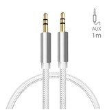 Stuff Certified® AUX Braided Nylon Aluminum Audio Cable 1 Meter Extra Strong 3.5mm Jack White