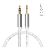 Stuff Certified® AUX Geflochtenes Nylon Aluminium Audio Kabel 1 Meter extra stark 3,5mm Jack White