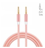 Stuff Certified® Kabel audio w oplocie z nylonu aluminiowego AUX 1 metr Bardzo mocny jack 3,5 mm w kolorze różowym