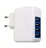 Stuff Certified® 4x Quad Poort USB iPhone/Android 5V - 4A Muur Oplader Wallcharger AC Thuis Wit