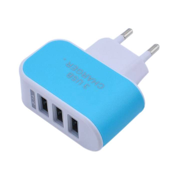 Dreifacher (3x) USB-Anschluss iPhone / Android 5V - 3.1A Ladegerät Wallcharger AC Home Blue