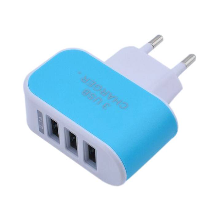 Triple (3x) Port USB iPhone / Android 5V - Chargeur mural 3.1A Chargeur mural AC Home Blue