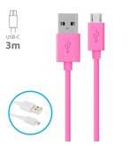 Stuff Certified® USB - USB-C Charging Cable Charger Data Cable Data Android 3 Meter Pink