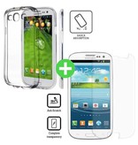 Stuff Certified® Carcasa Transparente de TPU + Protector de Pantalla para Samsung Galaxy S3 Vidrio Templado