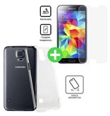 Stuff Certified® Custodia in TPU trasparente per Samsung Galaxy S5 + protezione per lo schermo in vetro temperato