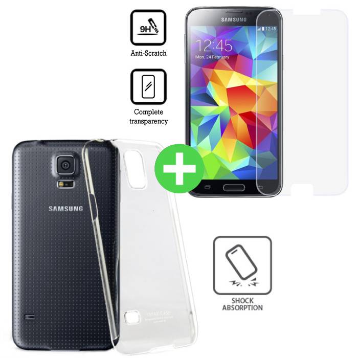 bemanning Authenticatie visie Samsung Galaxy S5 Transparant Hoesje + Screen Protector Tempered Glass Kopen?  | Stuff Enough.be