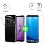 Stuff Certified® Carcasa Transparente de TPU + Protector de Pantalla para Samsung Galaxy S9 Vidrio Templado