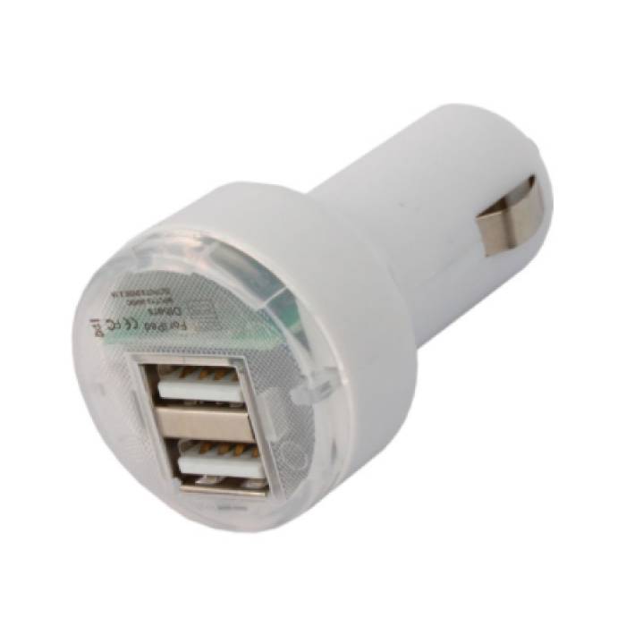 High Speed Double Car Charger / Dual Carcharger 5V - 3.1A White