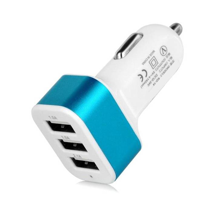 High Speed 3-Port Car Charger / Carcharger 5V - 4.1A - Blue