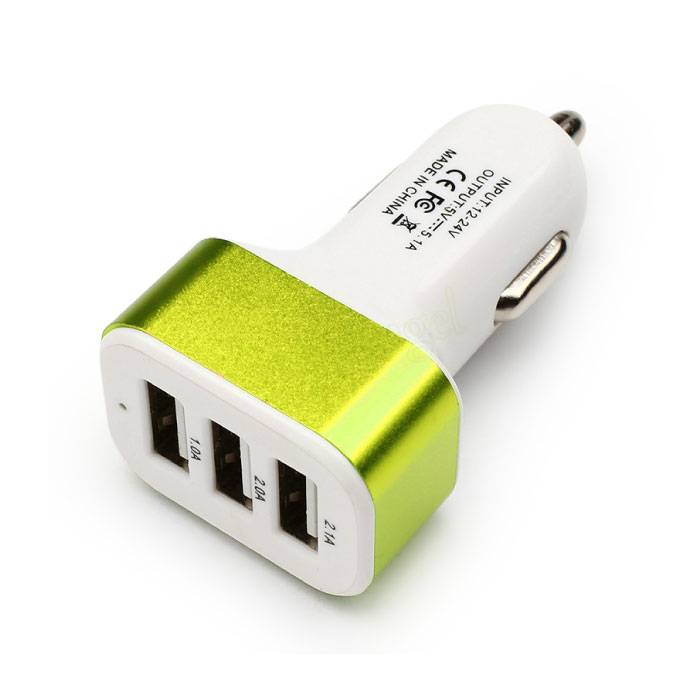 High Speed 3-Port Car Charger / Carcharger 5V - 4.1A - Green