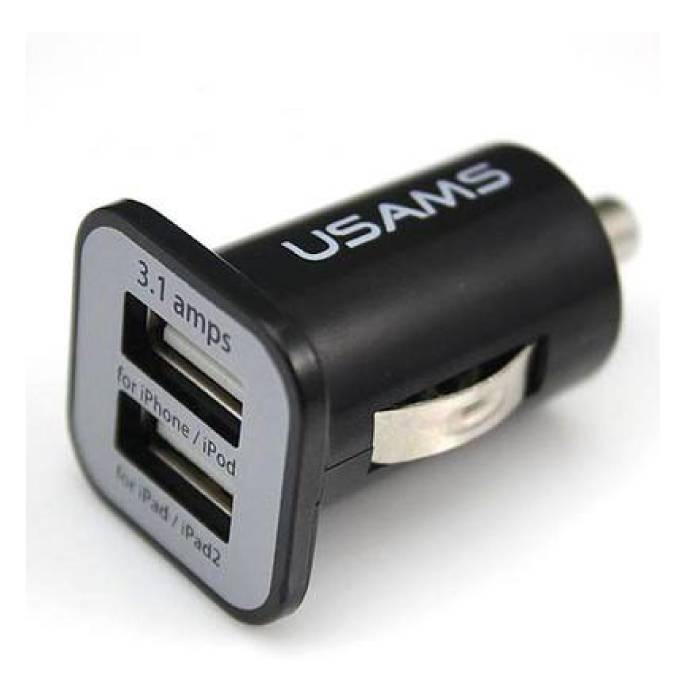 Caricabatteria da auto doppio USAMS / Carcharger 5V - 3.1A nero