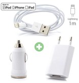 Stuff Certified® 3 in 1 Charging set for iPhone Lightning USB Charging cable + Plug charger + Car charger