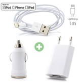 Stuff Certified® 3 in 1 Oplaadset voor iPhone Lightning USB Oplaadkabel + Stekkerlader + Autolader