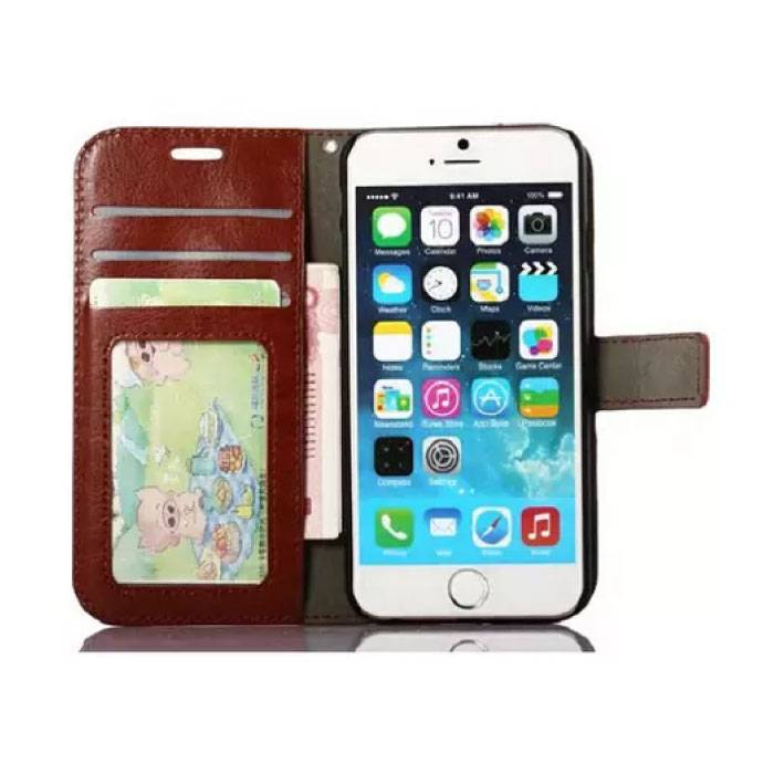 iPhone 8 - Funda de cuero con tapa tipo billetera Funda Cas Case Wallet Marrón