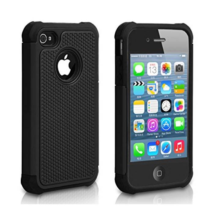 Voor Apple iPhone 4 - Hybrid Case Cas Silicone TPU Hoesje Zwart | Stuff Enough.be