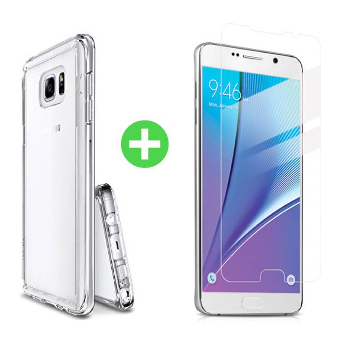 Samsung Galaxy Note 5 Funda TPU Transparente + Protector de Pantalla Vidrio Templado