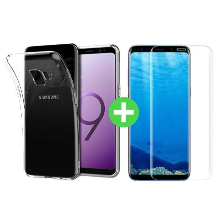 Samsung Galaxy S9 Plus Funda TPU Transparente + Protector de Pantalla Vidrio Templado