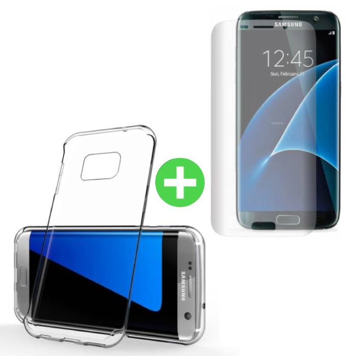 Funda de TPU transparente para Samsung Galaxy S7 Edge + Protector de pantalla Vidrio templado