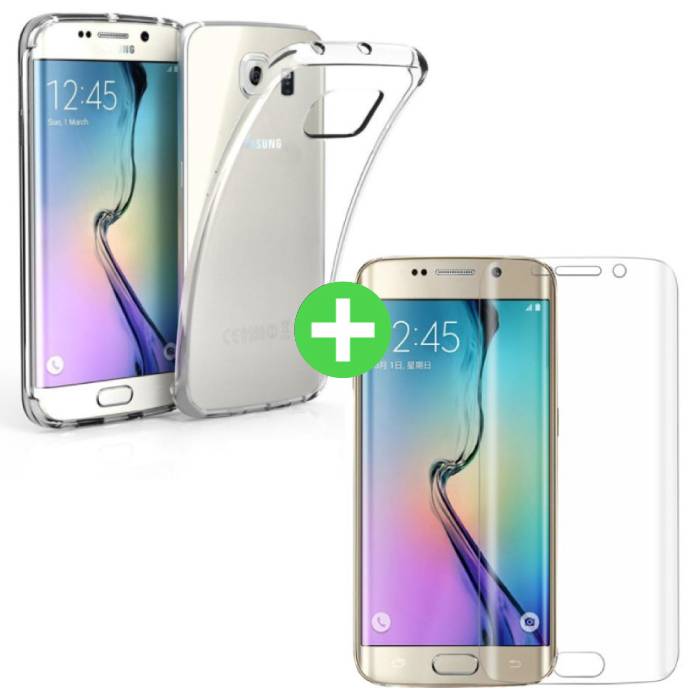 Samsung Galaxy S6 Edge Transparant TPU Hoesje + Screen Protector Tempered Glass