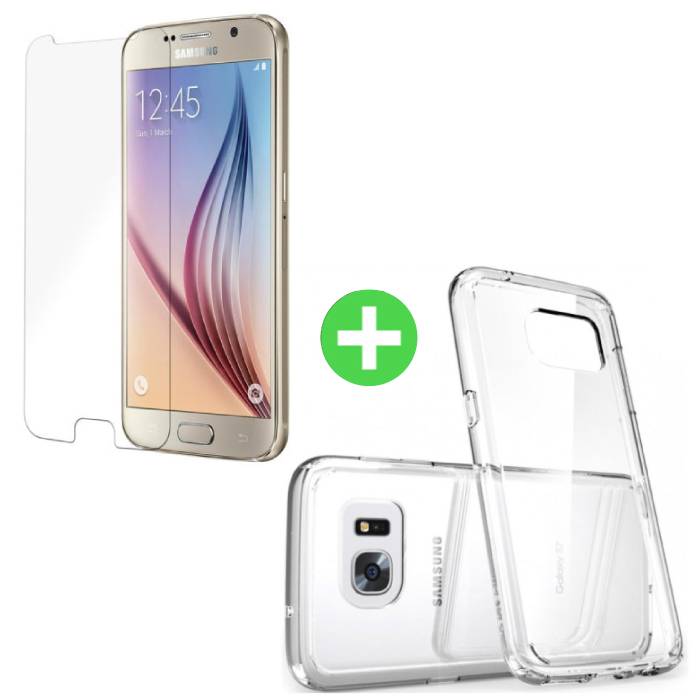 Samsung Galaxy S6 Funda TPU Transparente + Protector de Pantalla Vidrio Templado