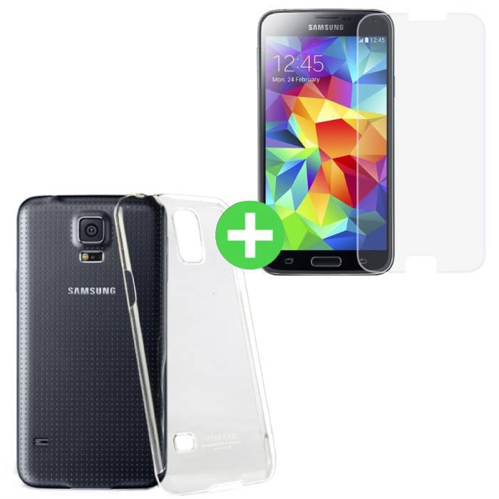 Samsung Galaxy S5 Transparant TPU Hoesje + Screen Protector Tempered Glass