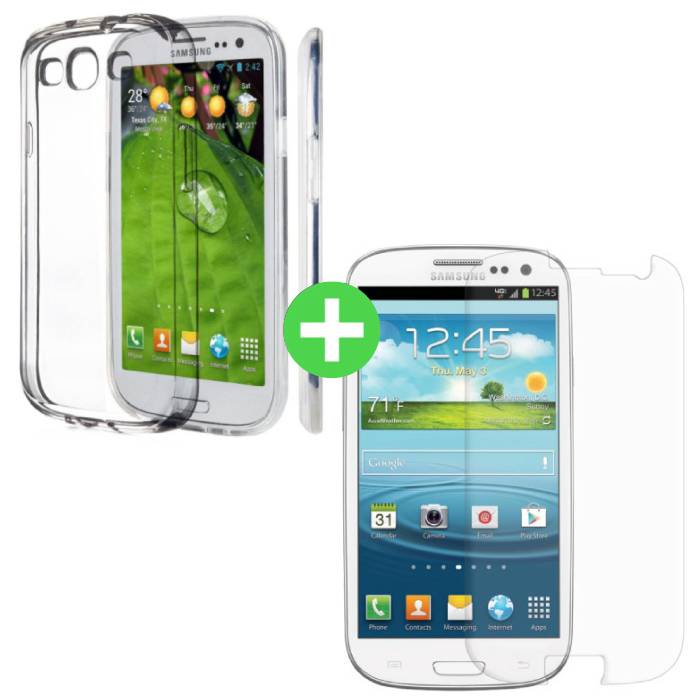 Samsung Galaxy S3 Transparent TPU Case + Screen Protector Tempered Glass