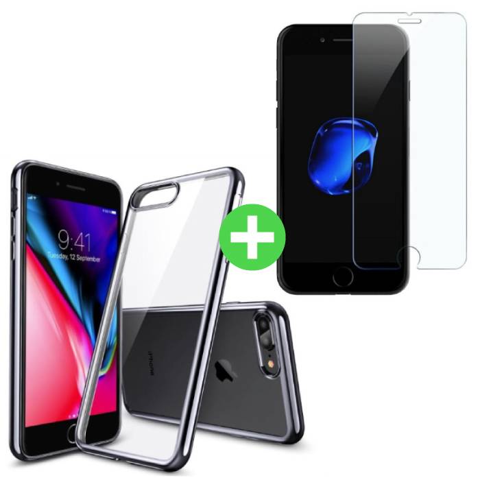 iPhone 8 Transparent TPU Case + Screen Protector Tempered Glass