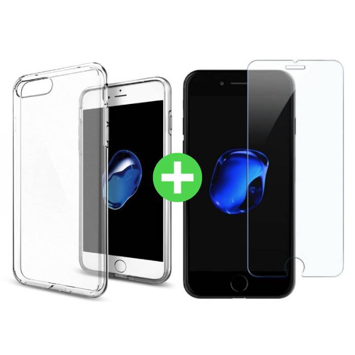 Coque en TPU transparente pour iPhone 7 Plus + Protecteur d'écran en verre trempé