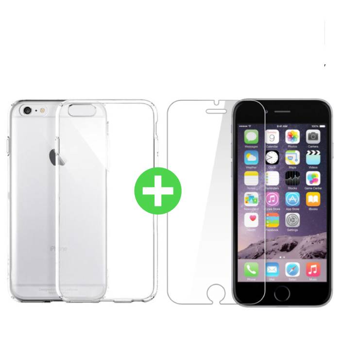 Funda de TPU transparente para iPhone 6S Plus + Protector de pantalla Vidrio templado