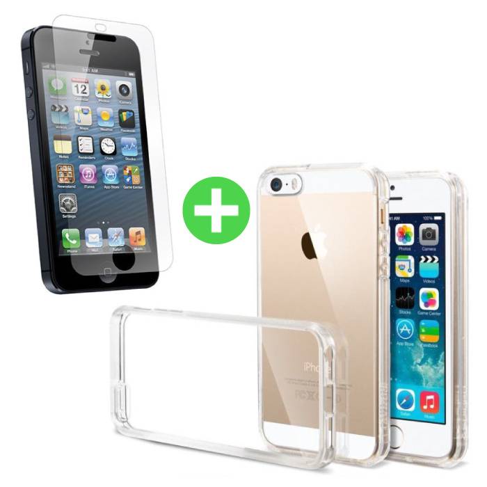 Carcasa de TPU Transparente para iPhone 5C + Protector de Pantalla Vidrio Templado