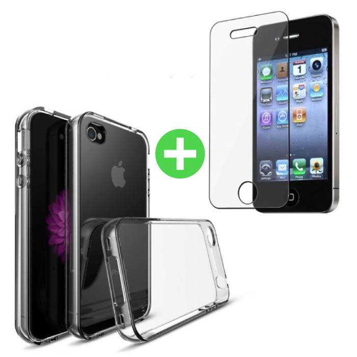 Funda de TPU transparente para iPhone 4 + Protector de pantalla Vidrio templado