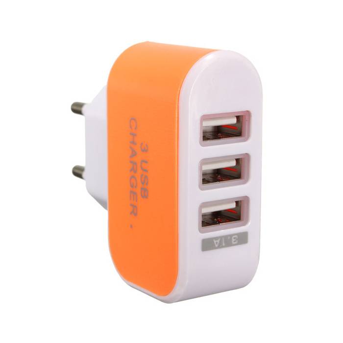 Confezione da 3 triple (3x) porta USB Caricatore da muro per iPhone / Android Caricabatteria da muro AC Home Arancione