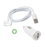 Stuff Certified® Juego de carga 2 en 1 Cable de carga USB / Cable de datos y Cargador de coche / Cargador de coche 1 metro para iPhone 4 / 4S