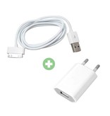 Stuff Certified® Juego de carga 2 en 1 Cable de carga USB / Cable de datos y cargador de enchufe / Cargador de pared 1 metro para iPhone 4 / 4S