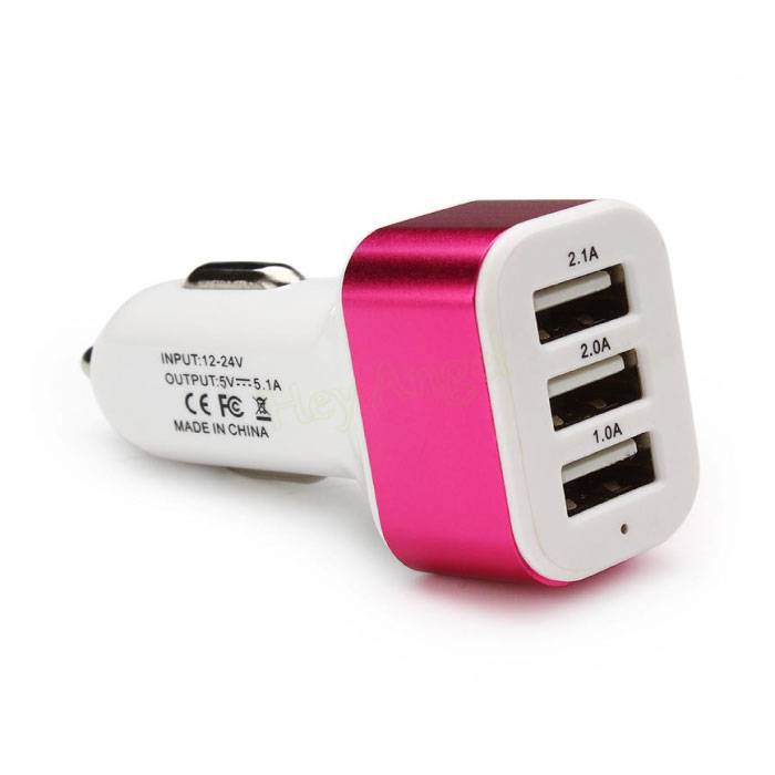 2-Pack High Speed 3-Port Car Charger / Carcharger Pink