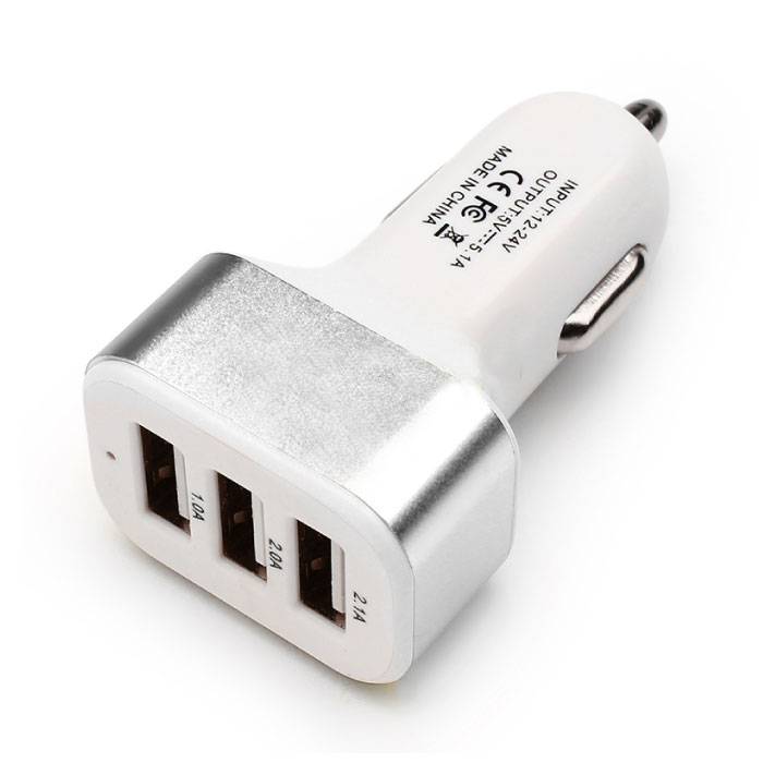 2-Pack High Speed 3-Port Car Charger / Carcharger Silver