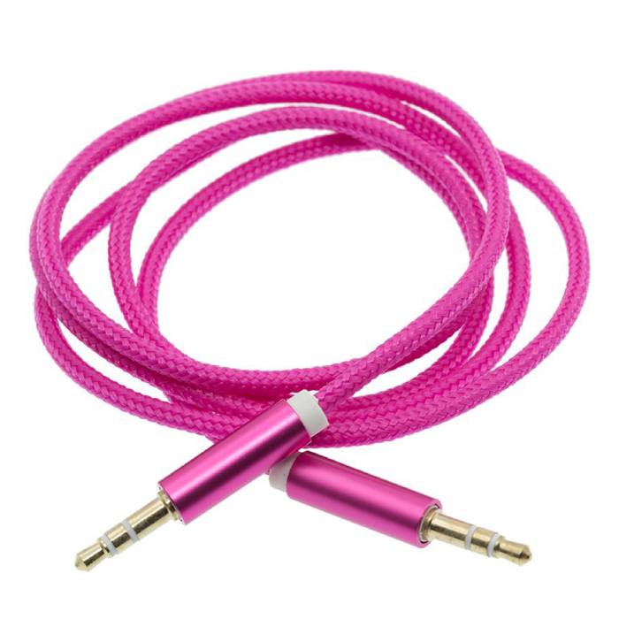 Kabel audio w oplocie z nylonu aluminiowego AUX 1 metr Bardzo mocny jack 3,5 mm w kolorze fioletowym