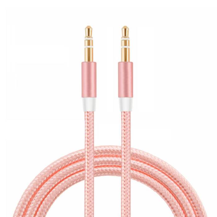 Kabel audio w oplocie z nylonu aluminiowego AUX 1 metr Bardzo mocny jack 3,5 mm w kolorze różowym